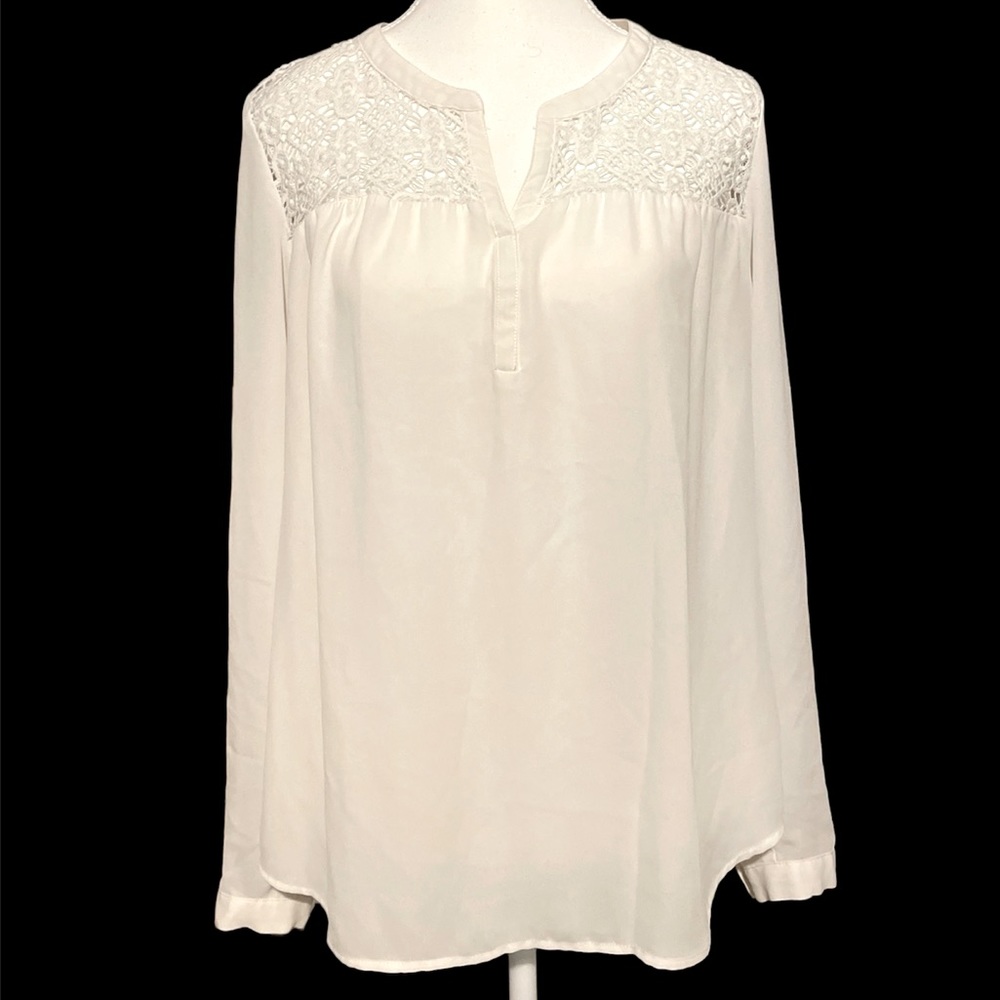 Daniel Rainn Flowy Boho Long Sleeve Cream Blouse M